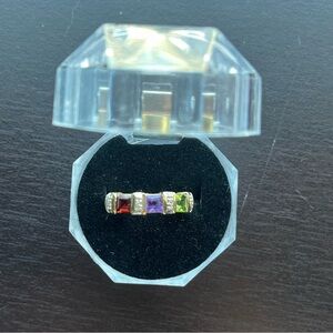 10k yellow gold multi-color gemstone ring